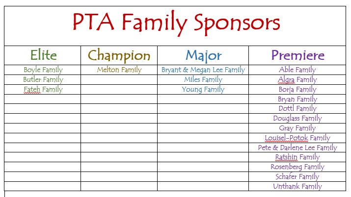 PTA Family Sponsors